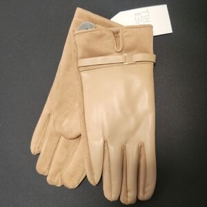 Camel Vegan Leather & Suede Gloves
